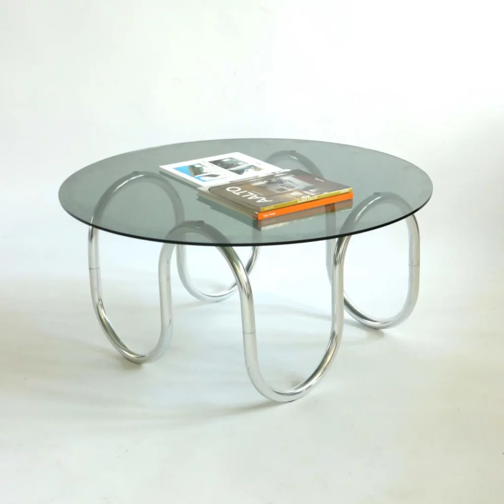 Small Vintage Tubular Chrome & Smoked Glass Coffee Table