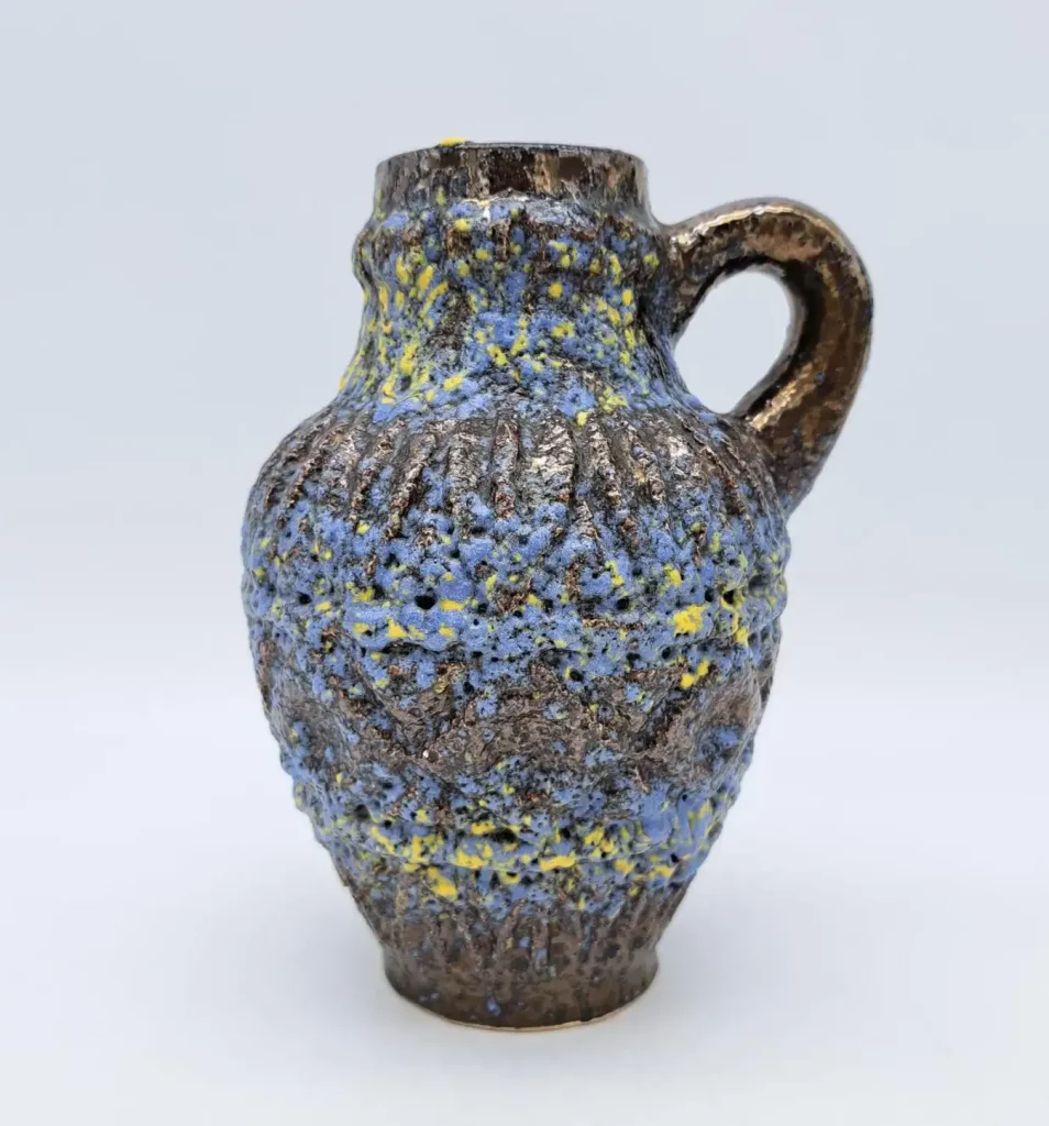 Bay Keramik relief vase in metallic lilac and yellow glaze 93-17