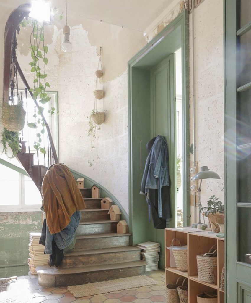 Stairwell decor in a French chateau renovation