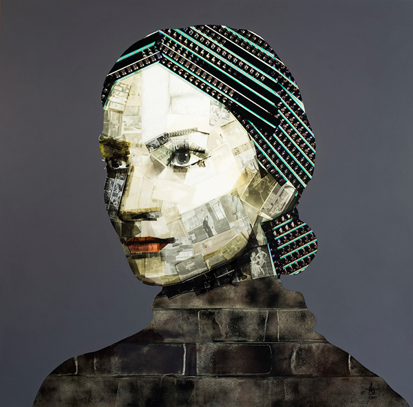 Portrait art made from recycled film negatives by Nick Gentry