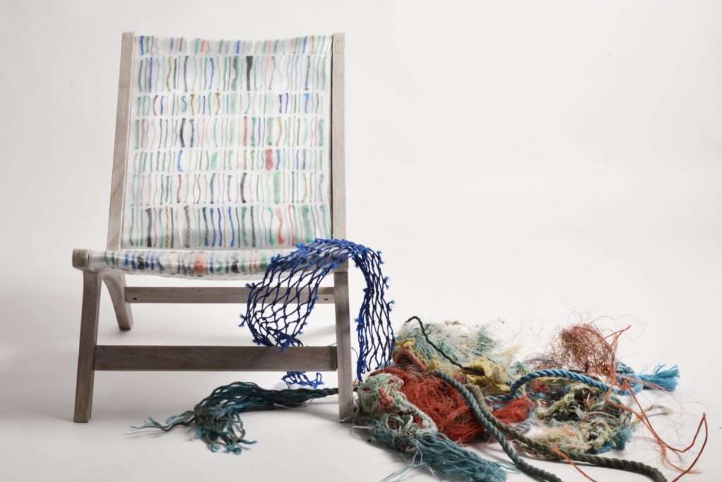 Debris Chair made from ocean plastic textile by Carmen Machado