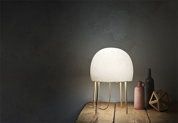 Illuminated domed lamp made from washi paper