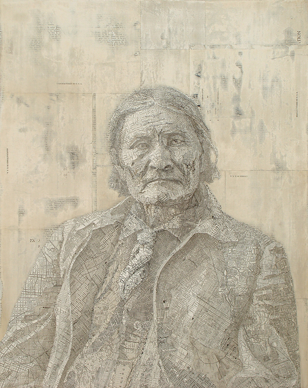 Portrait made from maps by Matthew Cusick