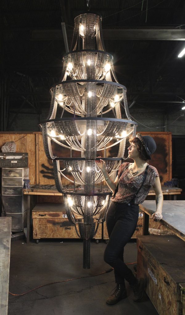 Carolina Fontoura Alzaga chandelier made from recycled bicycle chains