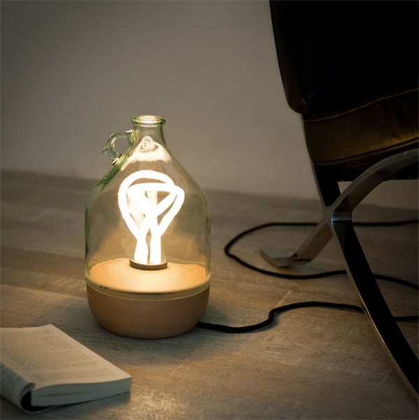 Lamp made from an olive oil bottle
