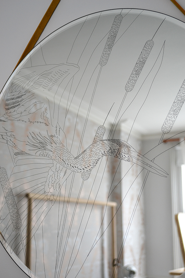 Heronry hand etched mirror by Daniel Heath