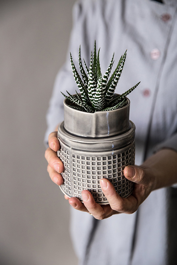 Grey ceramic plant pot