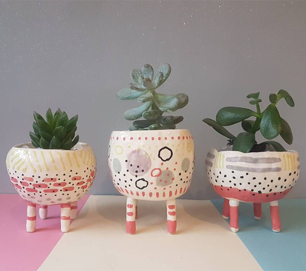 Handmade ceramic planters on legs