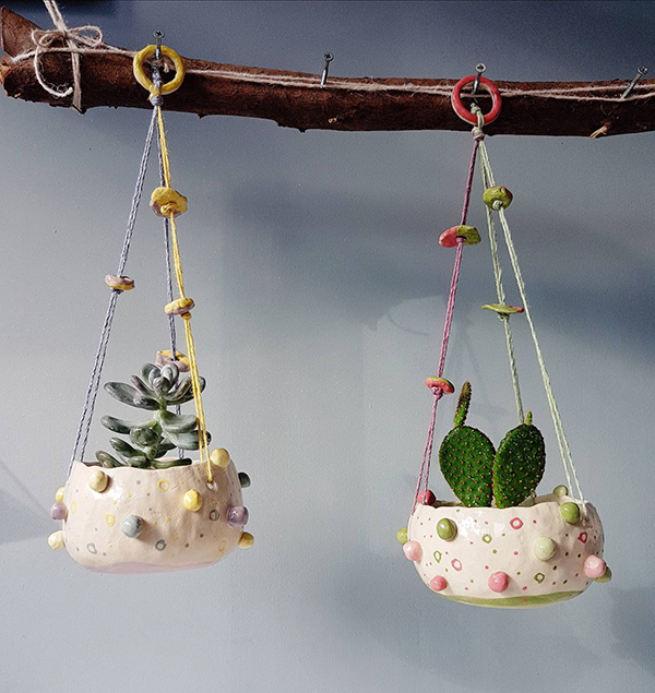 Hanging ceramic plant pots from The Bobbly Pot Collection