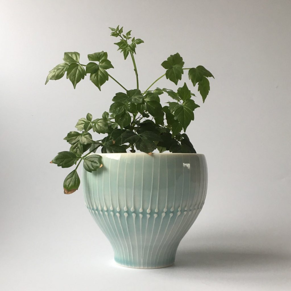 Pale blue porcelain planter by Sarah Went