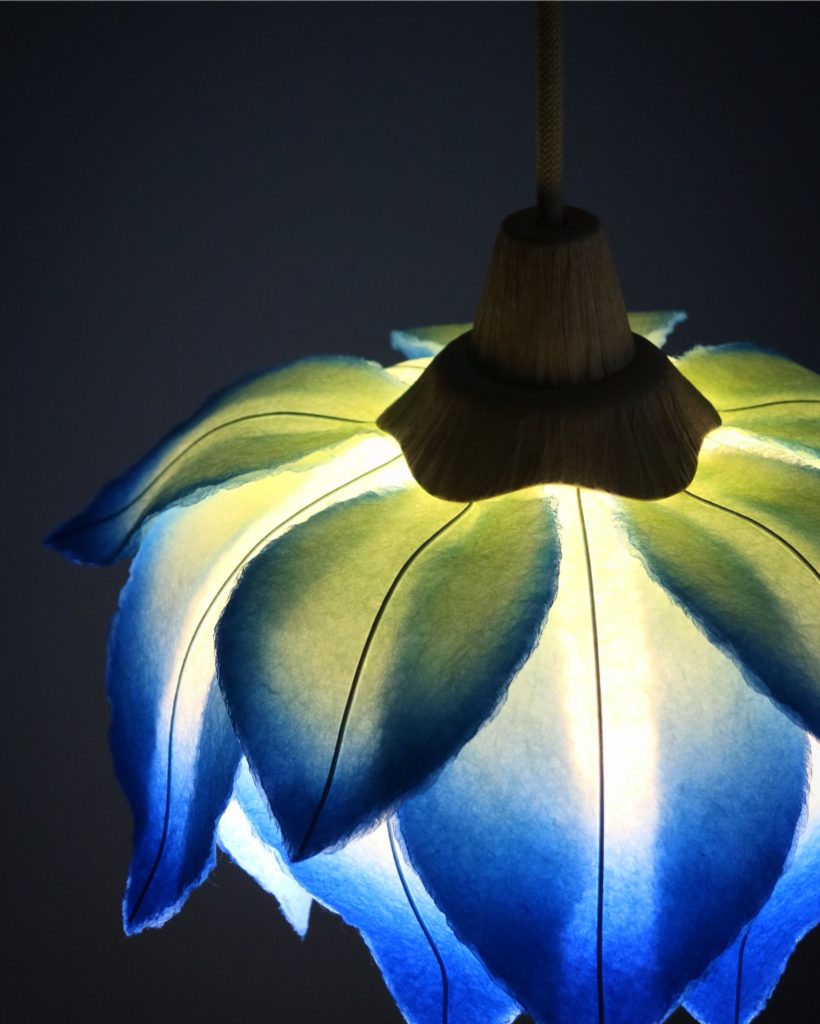 blue paper washi flower pendant light