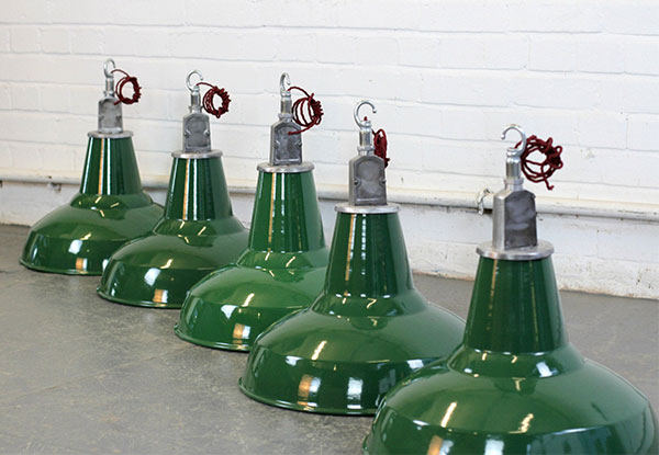 Vintage English Factory Lights By Thorlux Circa 1950s