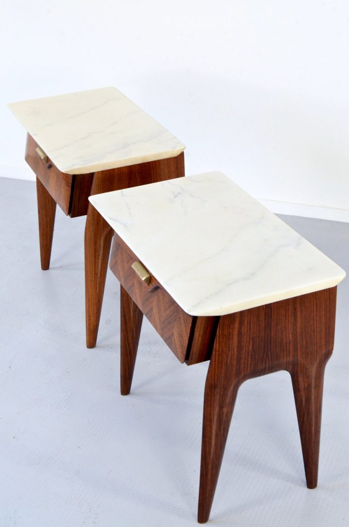 Vintage midcentury Italian rosewood and marble bedside tables