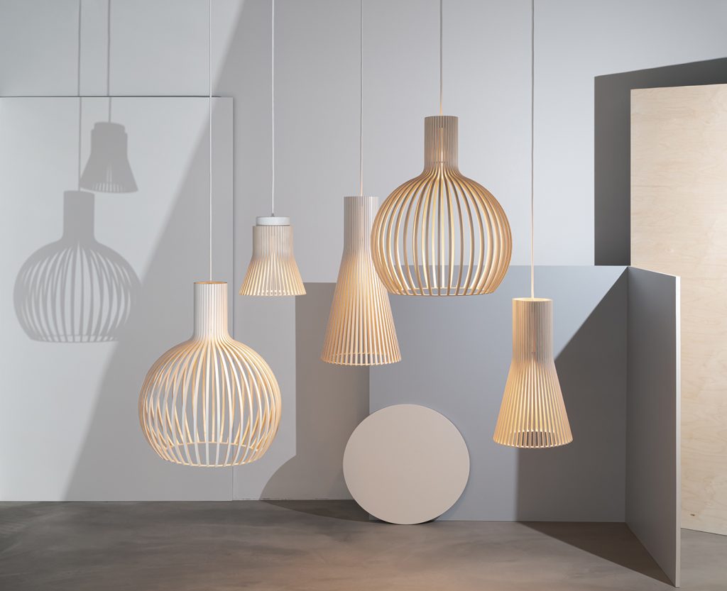 Natural birch pendant lights by Secto