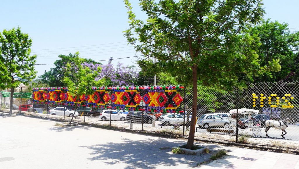 plastic bottle tapestry installation in Crete