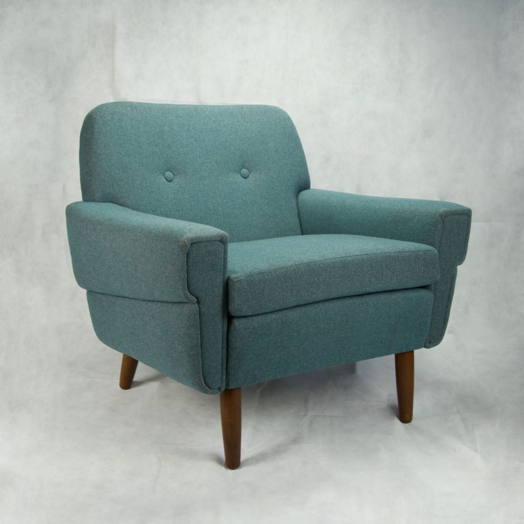 Blue vintage armchair by upholsterer Dawn Crabtree