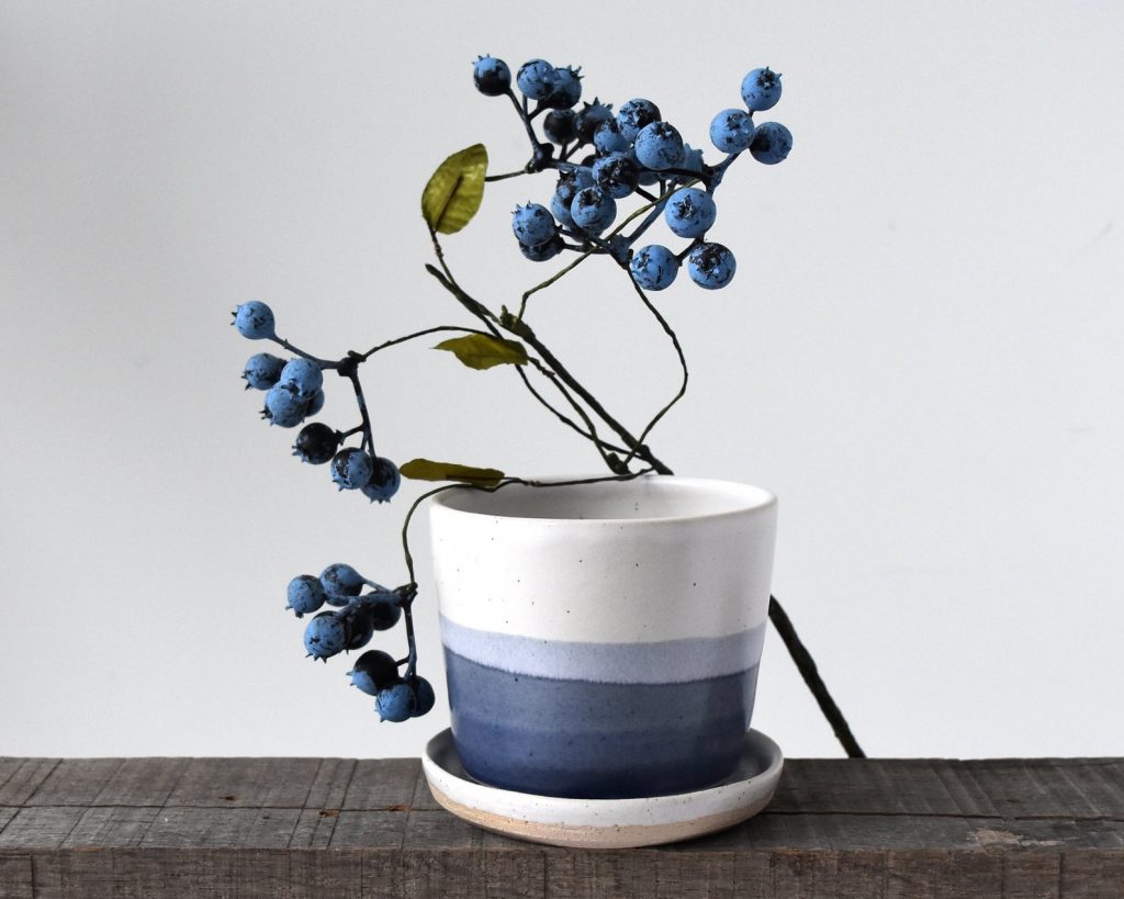 Blue and white ceramic plant pot
